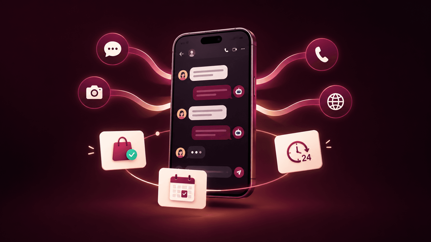 AI automation workflow with multiple virtual assistants helping a user manage tasks and communication